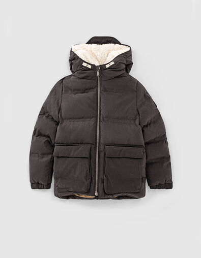 Anthrazitgraue Jungensteppjacke mit Kapuze mit Schirm - IKKS
