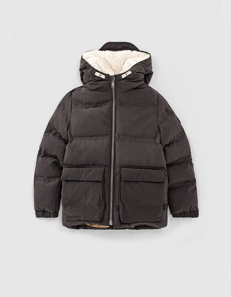 Anthrazitgraue Jungensteppjacke mit Kapuze mit Schirm-1