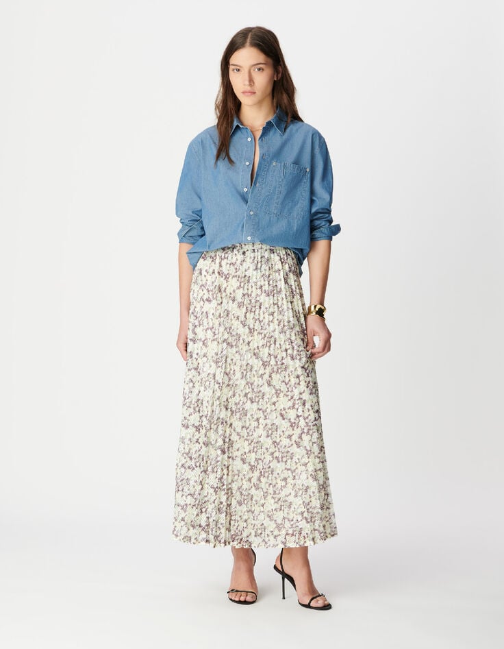 Jupe pliss&eacute;e verte camouflage broderies sequins Femme-2