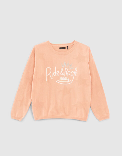 Pull rose tricot jacquard étoiles ouverture dos fille - IKKS