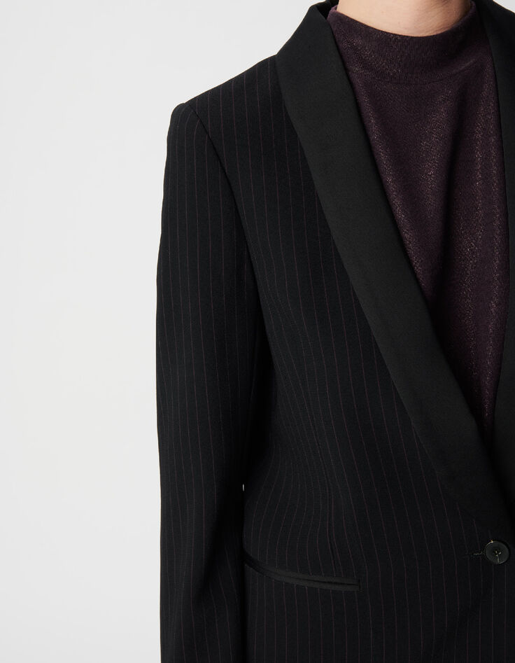 Women's black tennis color stripe suit jacket-4
