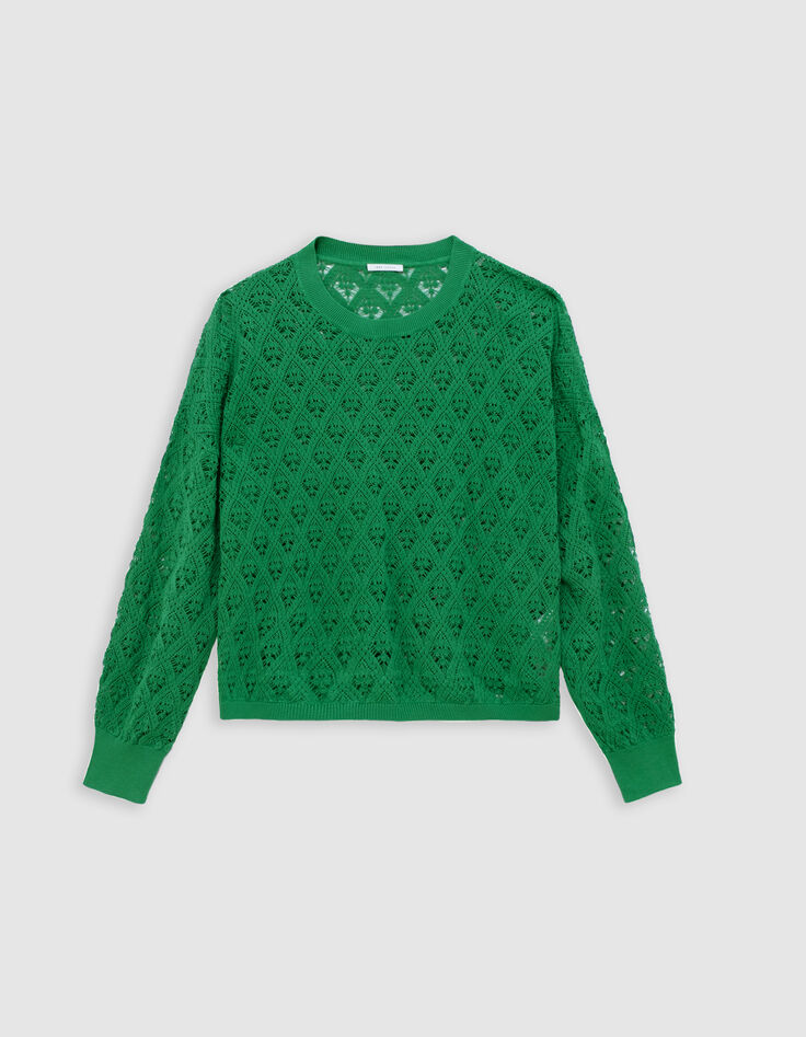 Pull vert tricot ajour&eacute; fa&ccedil;on crochet-5