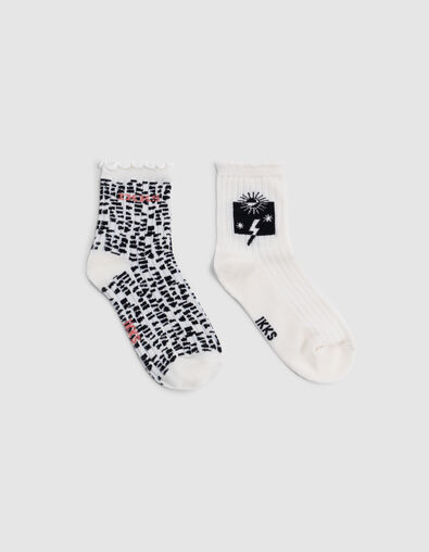 Ecru und schwarze Mädchensocken - IKKS
