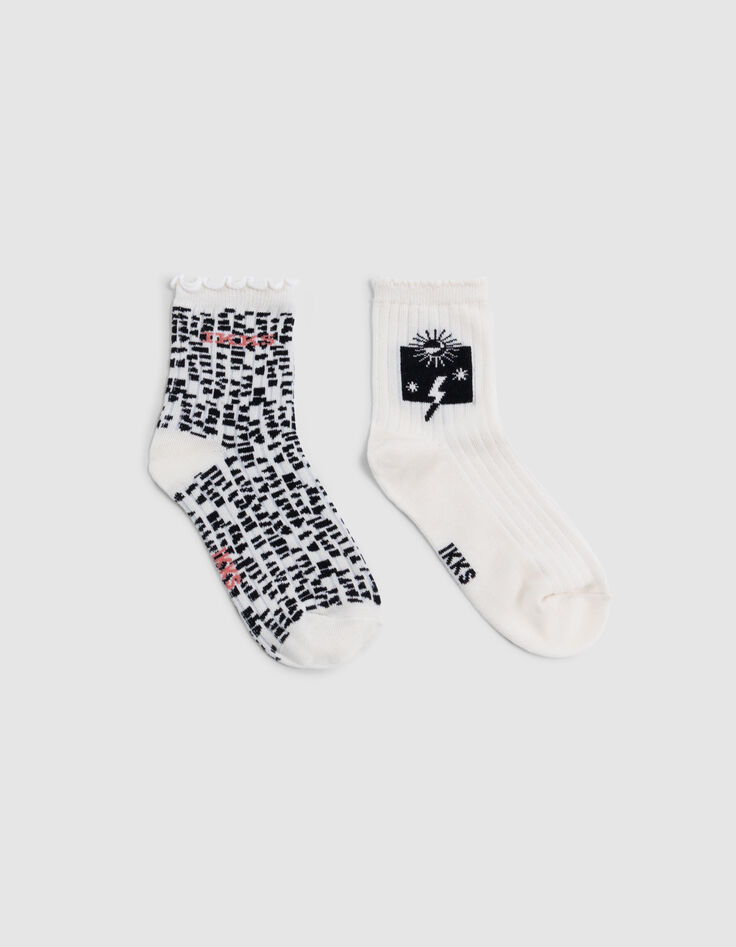 Ecru und schwarze Mädchensocken-1