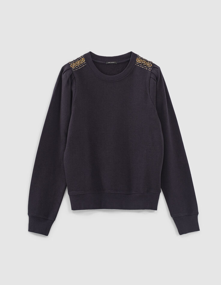 Sudadera azul marino hombreras lentejuelas cuentas mujer-1
