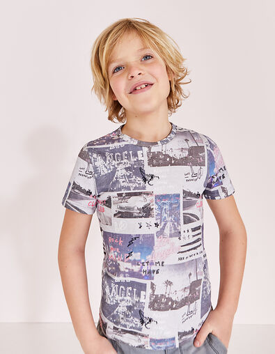 Grau meliertes Jungen-T-Shirt mit Patchwork  - IKKS