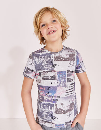 T-shirt grijs gechineerd patchwork, jongens  - IKKS