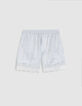 Light blue satin shorts with lace trim for women-7