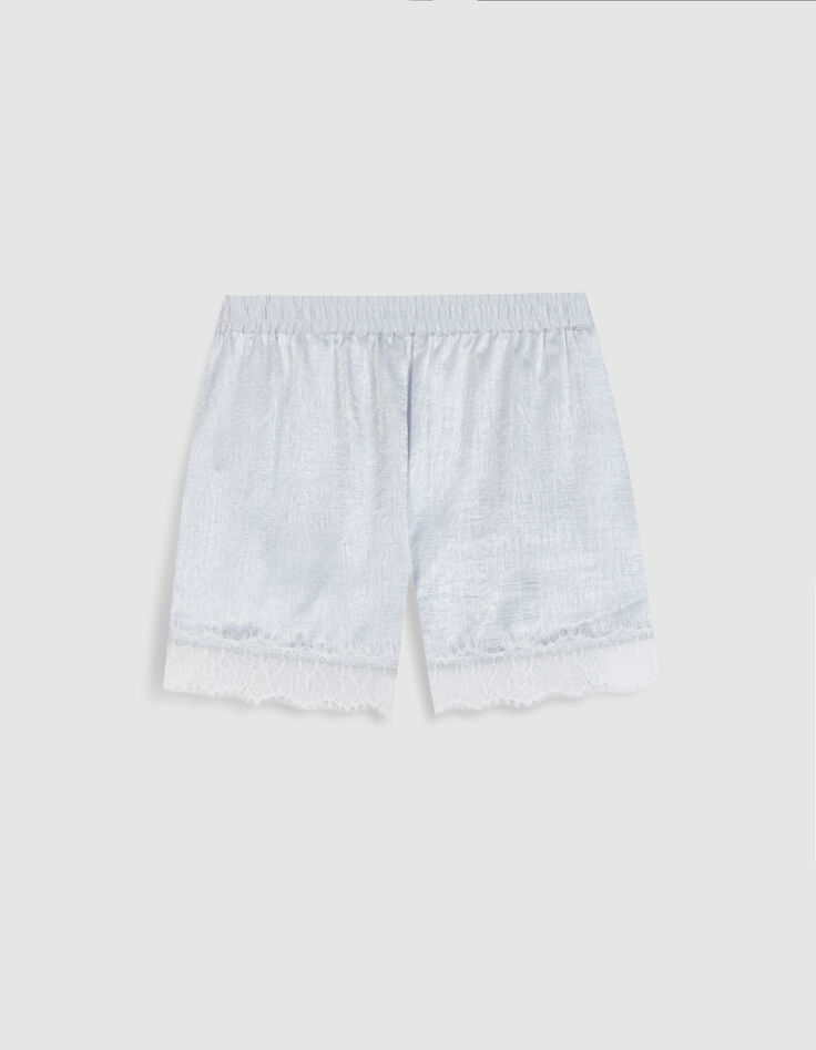 Light blue satin shorts with lace trim for women-7