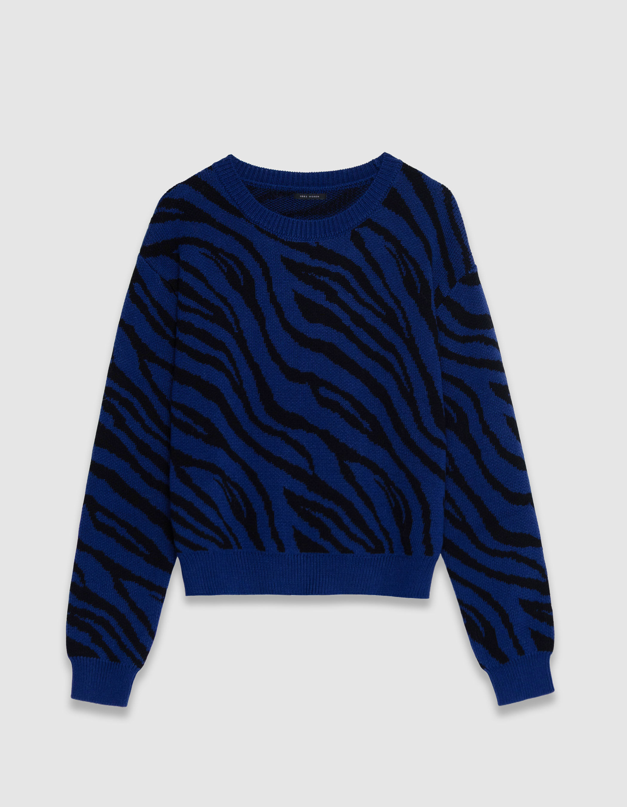 Women's blue zebra knit cropped winter sweater IKKS
