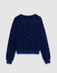 Women’s blue zebra knit cropped winter sweater-6