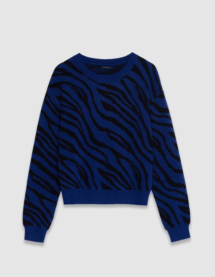 Women’s blue zebra knit cropped winter sweater-6