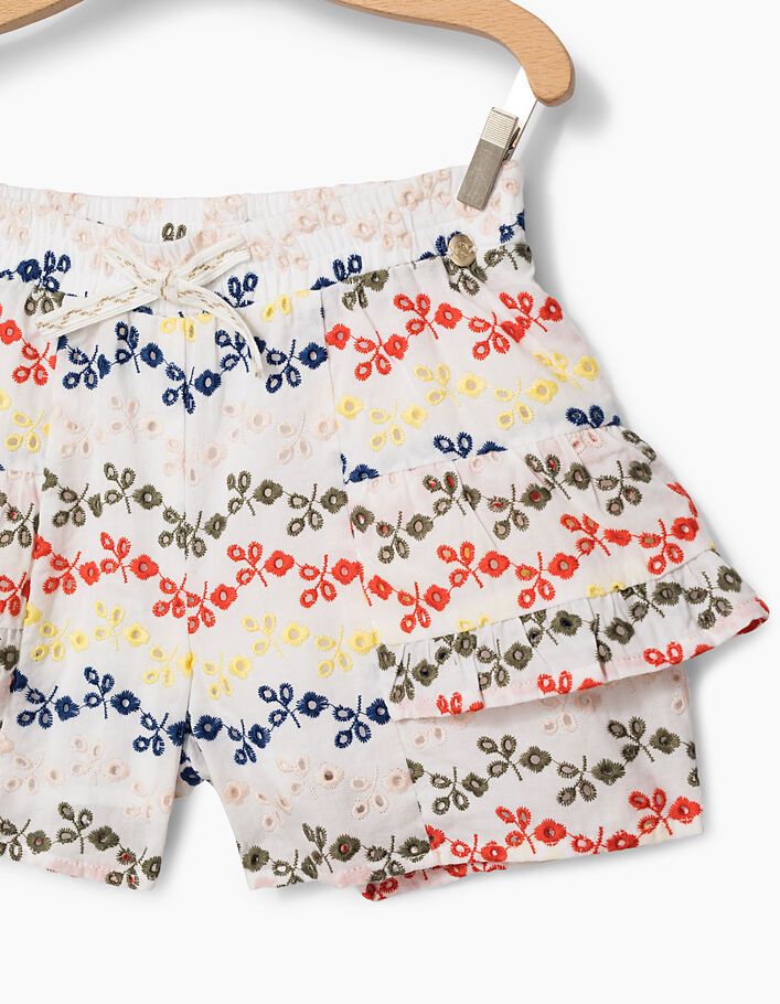Cremeweiße Mädchenshorts mit englischer Stickerei-3