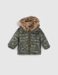 Baby boys’ khaki camouflage print fur-lined padded jacket-1