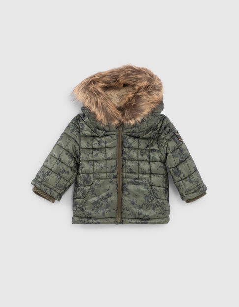 Baby boys’ khaki camouflage print fur-lined padded jacket - IKKS