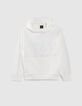 Sudadera blanco roto felpa piqué logo relieve niño-1