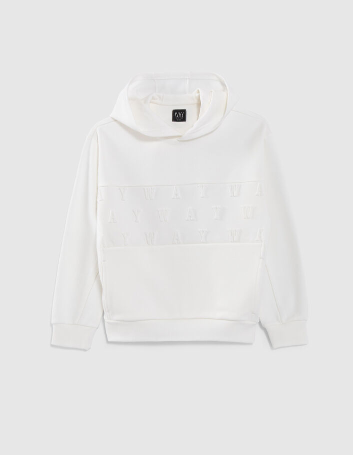 Boys' off-white pique hoodie with embossed logo - IKKS