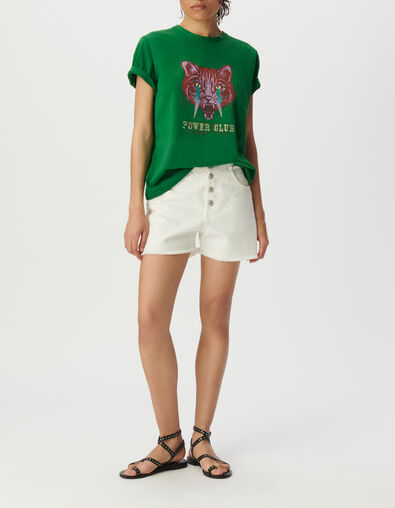 Gr&uuml;nes T-Shirt, Rundhals, Katze, Blicke - IKKS