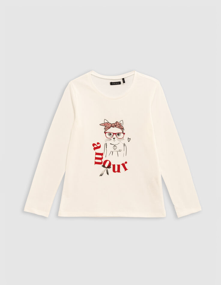 Camiseta visual de niña con bufanda y gafas-1 Camiseta visual de niña con bufanda y gafas-1