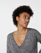 Women’s metallic leopard-print viscose V-neck sweater-1