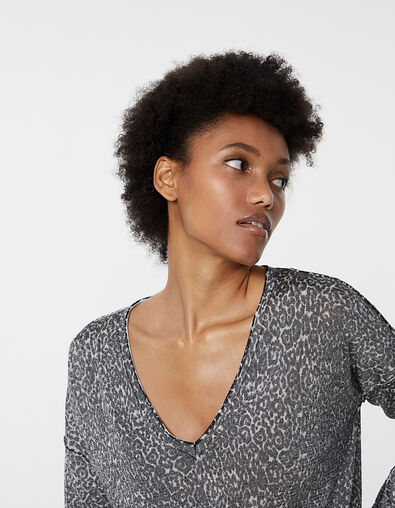 Women’s metallic leopard-print viscose V-neck sweater - IKKS