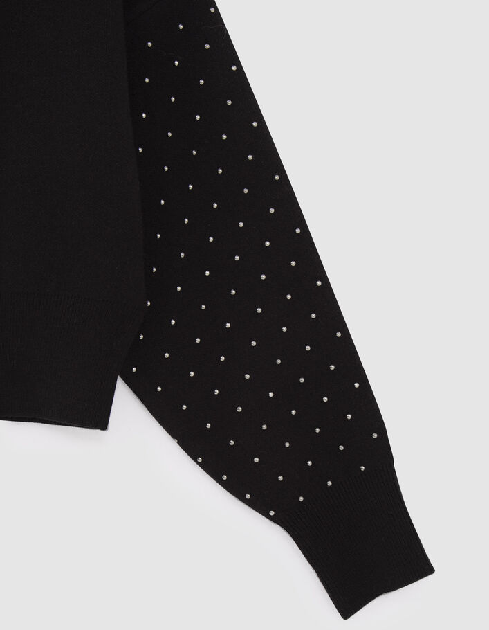 Zwarte gebreide trui cropped studs mouwen meisjes-5