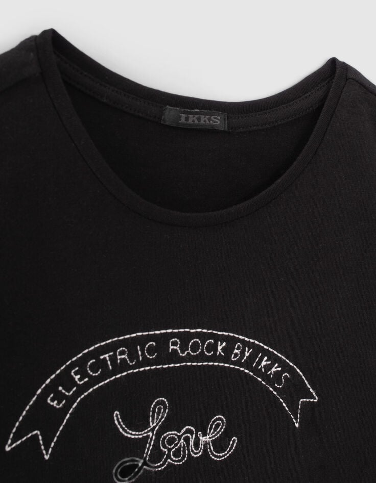 M&auml;dchen-T-Shirt mit Motorrad- und Blumenstickerei-3