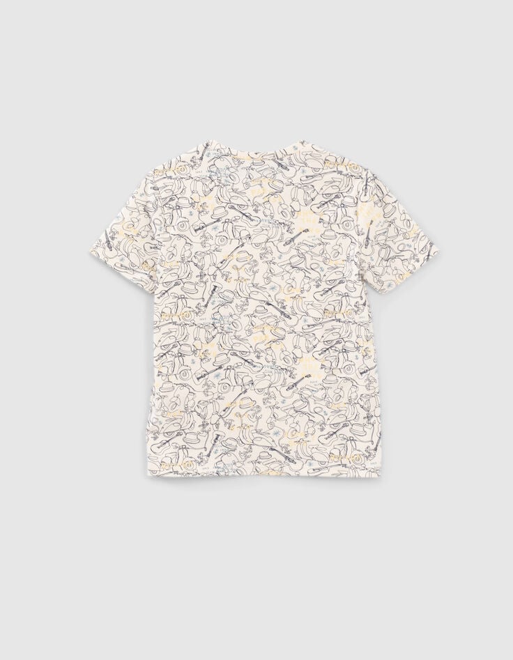 Ecru T-shirt biokatoen all-over lijntekeningen jongens-3