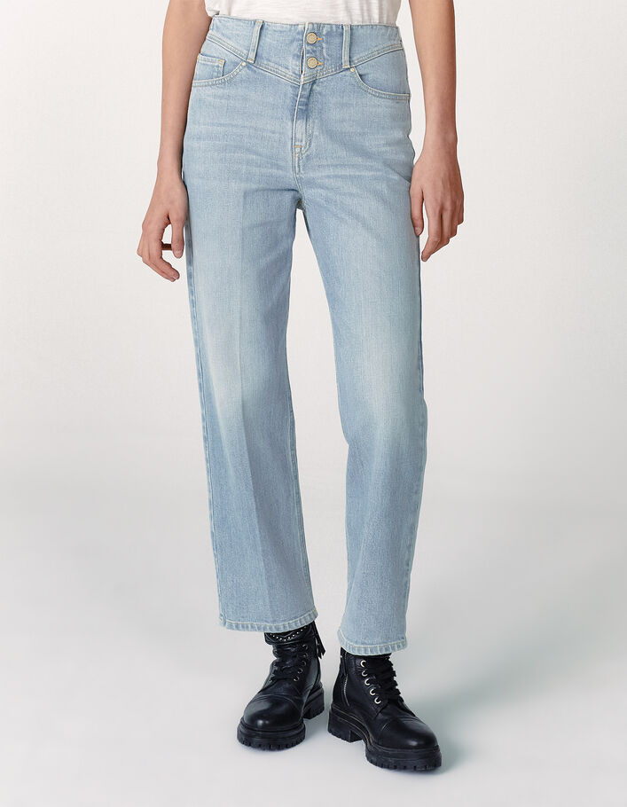 Women’s light blue mid-waist cropped slouchy jeans-2
