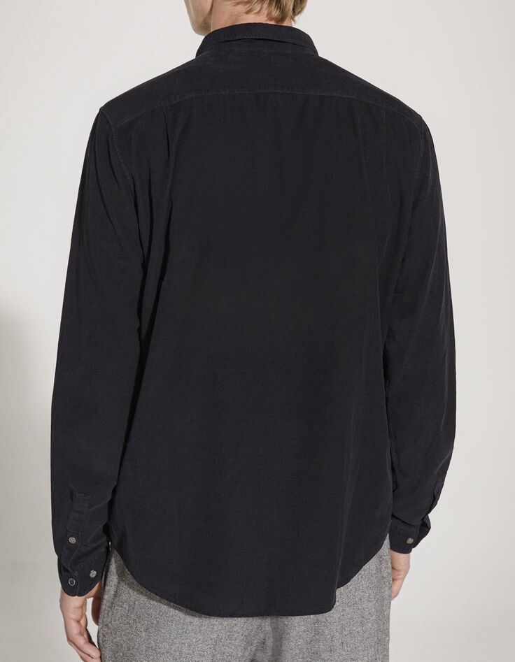 Schwarzes REGULAR-Herrenhemd aus fein gestreiftem Velours-2