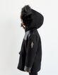 Manteau noir bi matière fourré fille-5