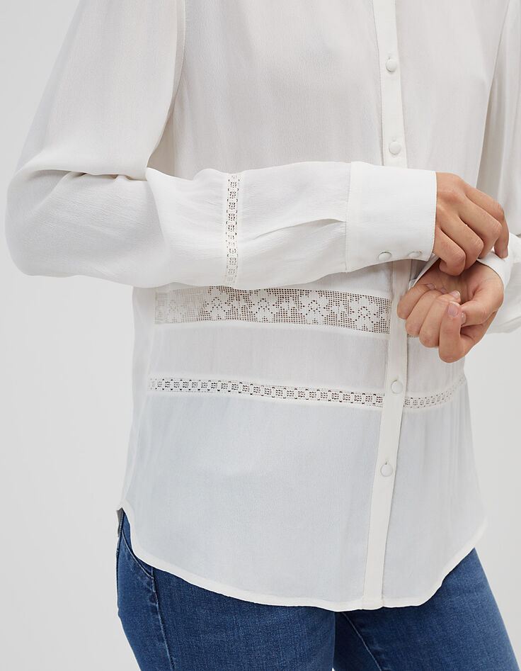 Chemise blanc cassé à bandes dentelle I.Code-5 Chemise blanc cassé à bandes dentelle I.Code-5