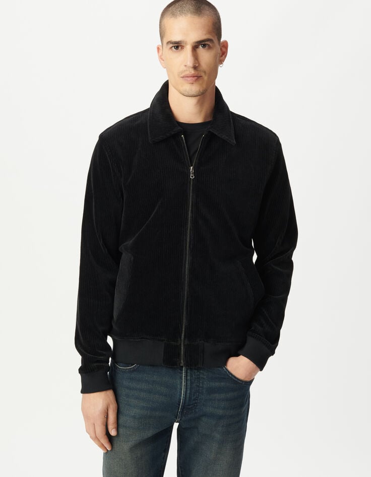 Cardigan zippé noir maille velours côtelée Homme-2 Cardigan zippé noir maille velours côtelée Homme-2