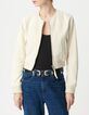 Blouson court beige cuir velours Femme-2
