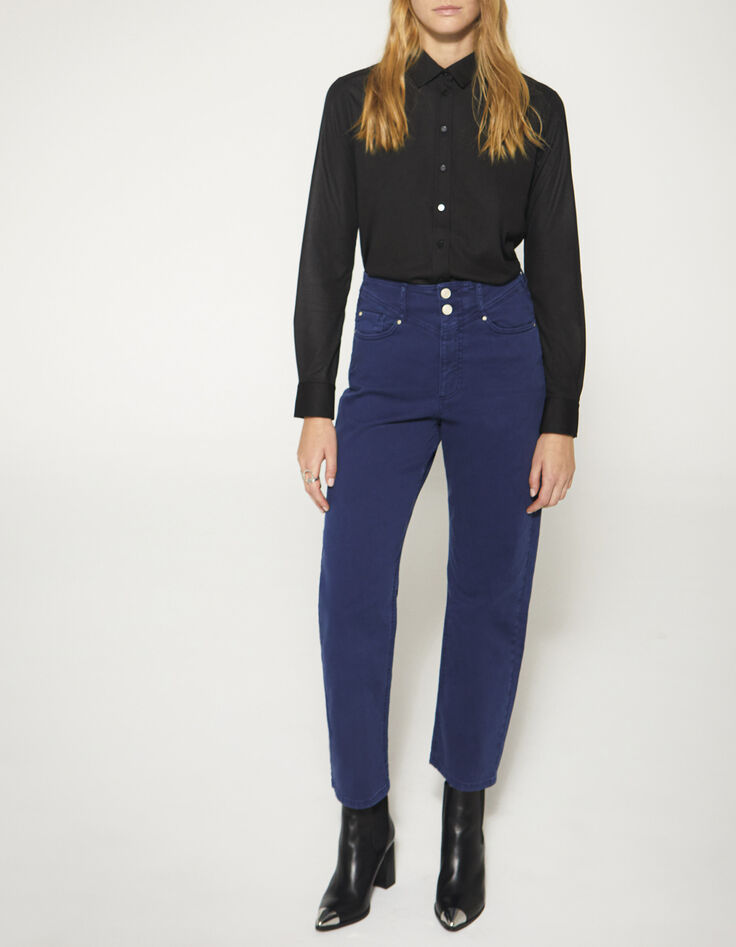 Donkerblauwe slouchy cropped jeans met halfhoge taille dames-1