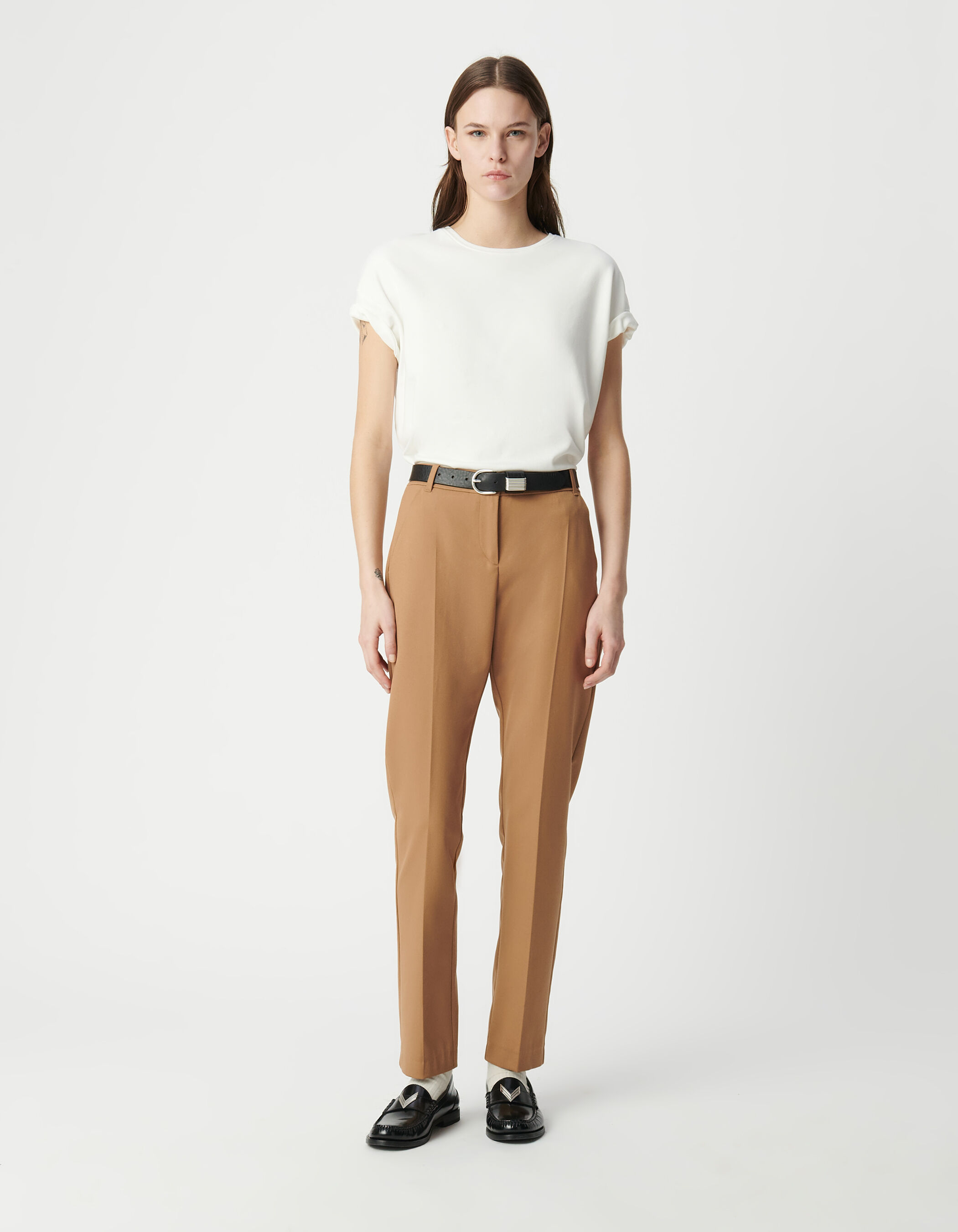 Women's metallic-coated camel straight-leg pants IKKS