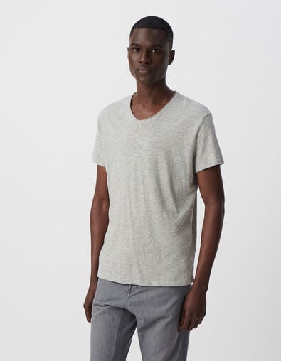 T-shirt L'Essentiel gris col V Homme - IKKS