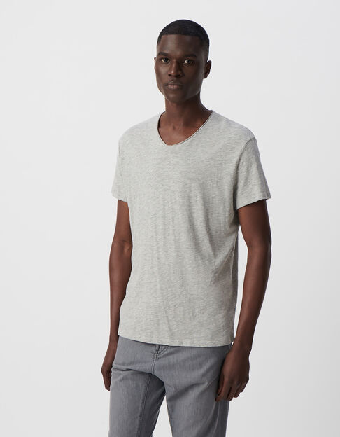 T-shirt L'Essentiel gris col V Homme - IKKS