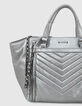 Sac cabas cuir argent LE 1440 MEDIUM SILVER matelassage chevrons femme-2