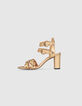 Sandalen met hak, goudkleurig leer en gespen dames-1