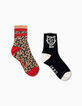 Chaussettes navy et léopard fille -1