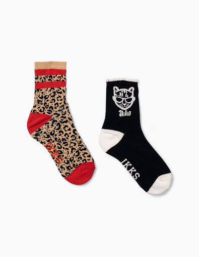 Girls’ navy and leopard socks  - IKKS