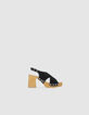 Women’s black studded suede sandals with wooden heel-1