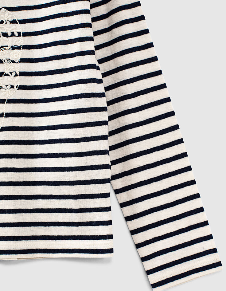 Tee-shirt marinière brodée tête de mort fille-6