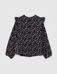 Girls&rsquo; black flower print ruffled blouse-3