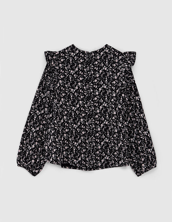 Girls’ black flower print ruffled blouse - IKKS