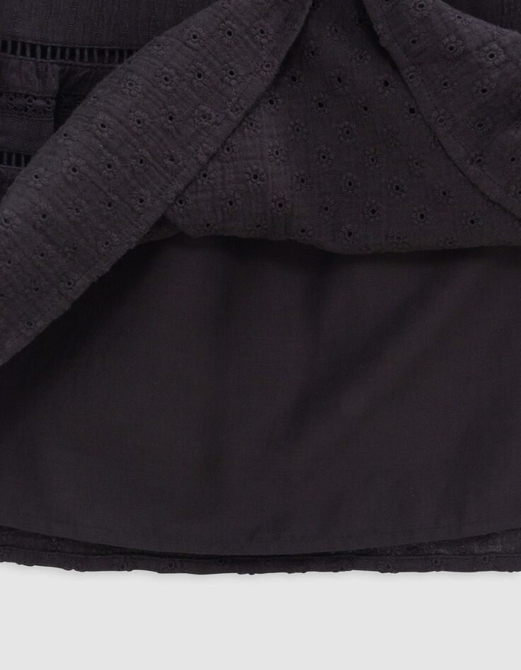 Jupe longue noire smocks à la taille fille-6