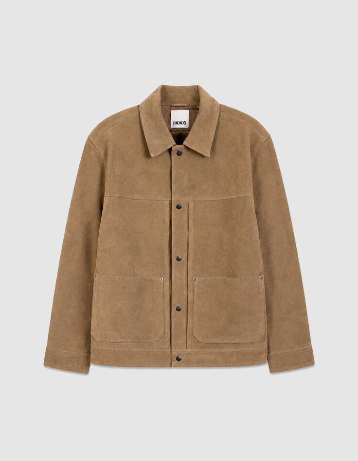 Beige su&egrave;de herenjas met opgestikte zakken-6