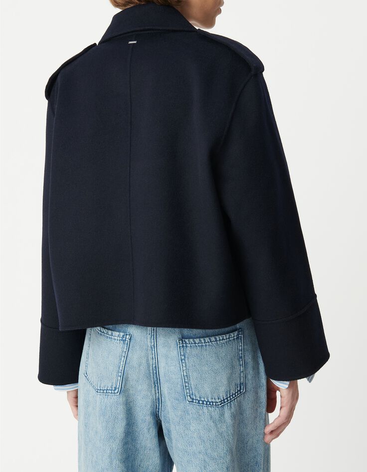 Manteau court marine en laine sans fermeture Femme-3