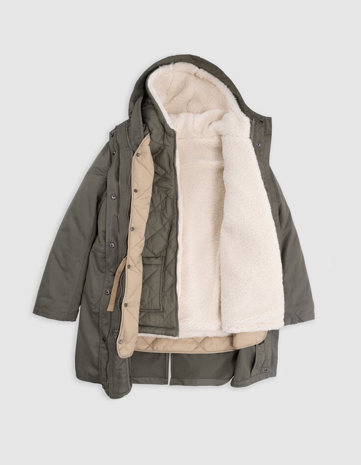 Parka 4-en-1 kaki, doudoune réversible et gilet fille-3